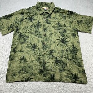 Havana Jack's Cafe Shirt‎ Men's Large Silk Hawaiian Palm Tree Sailboat Casual